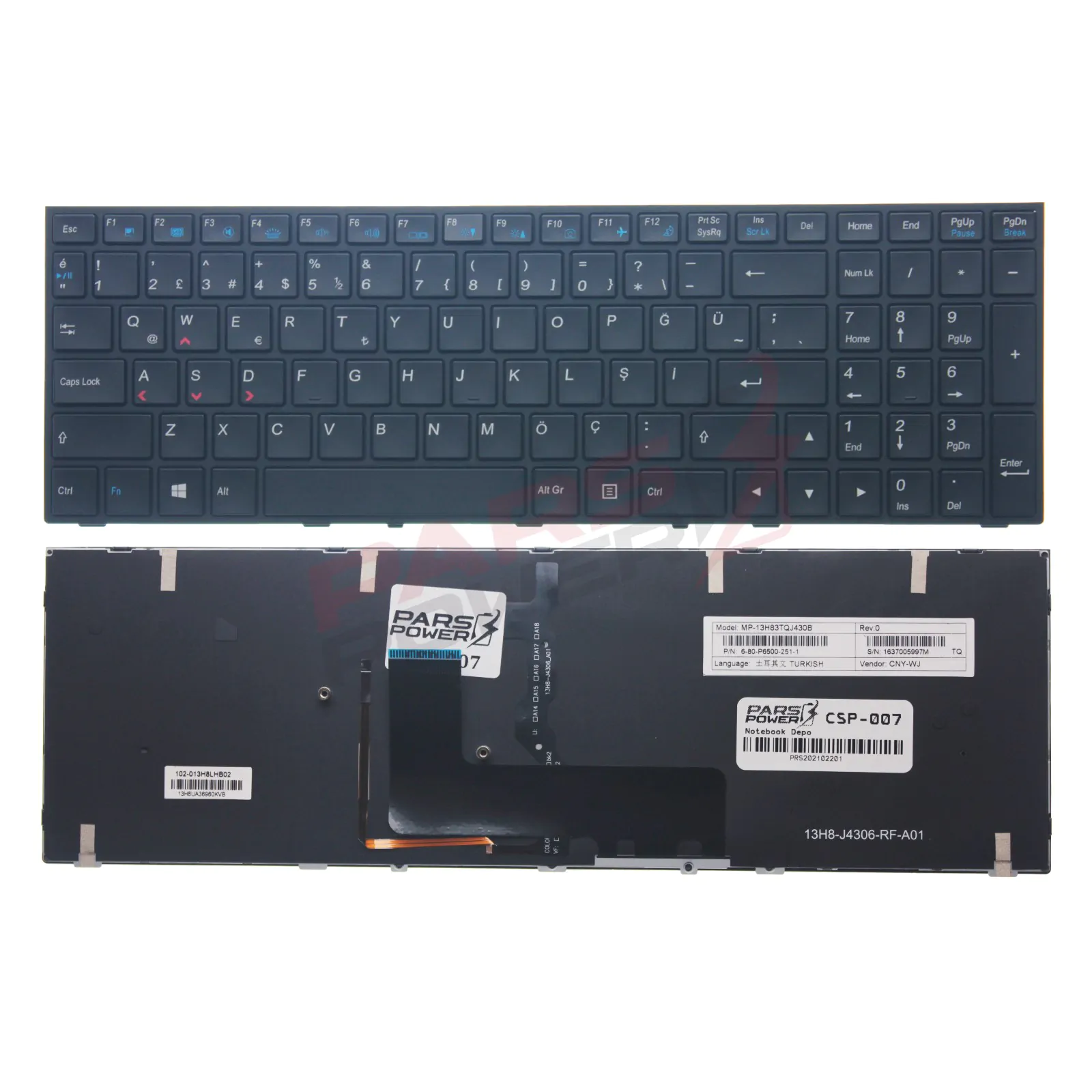 6-80-P6500-010-1 Uyumlu Notebook Klavye Işıklı (Siyah TR)
