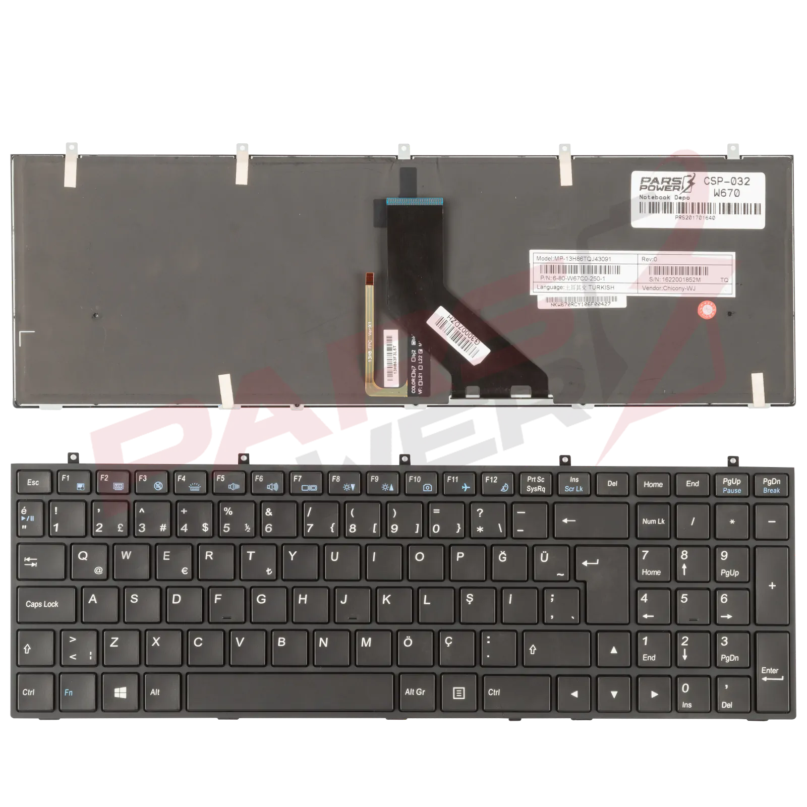 Clevo W350ET, W355SS, W370ET, W670SF Notebook Klavye Işıklı (Siyah TR)