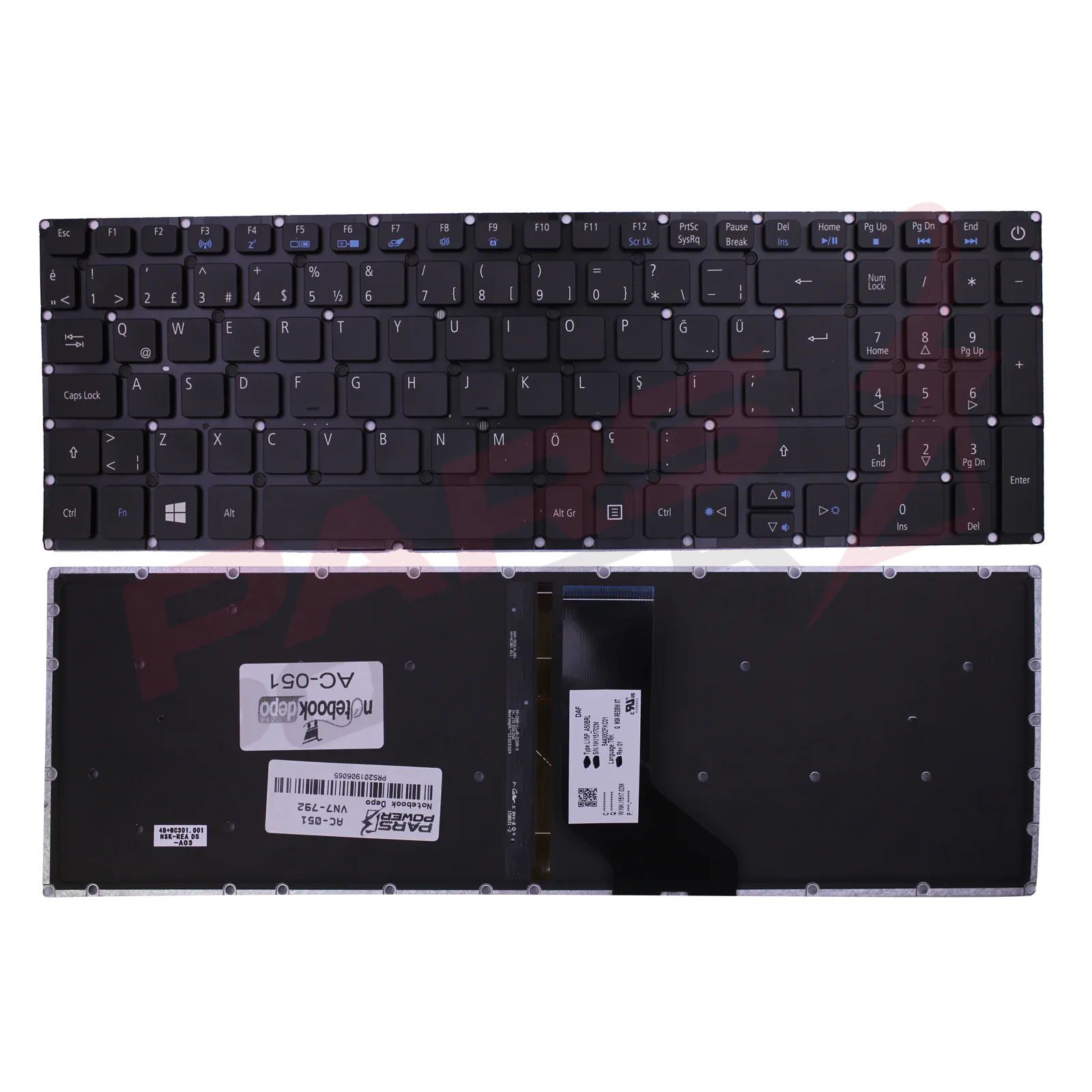 Acer Aspire A515-41, A515-51, E5-522G Notebook Klavye Işıklı (Siyah TR)