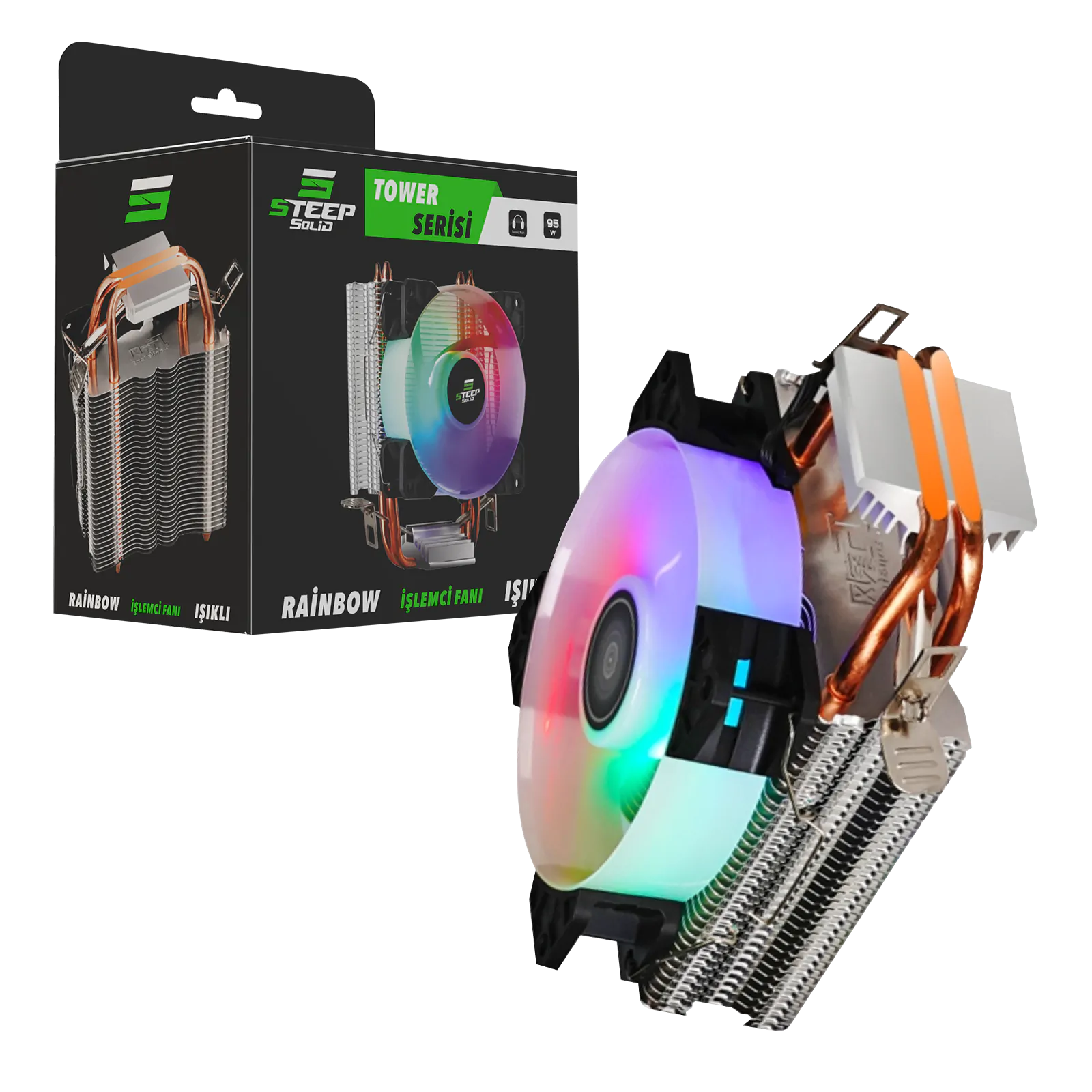 İntel - AMD Bakır CPU Fan - RBW Tower Rainbow Masaüstü İşlemci Fanı
