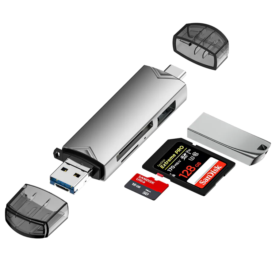 Type-C + Usb 2.0 Kart Okuyucu Hub - 1x SD, 1x MicroSD, 1x USB Hub D-398