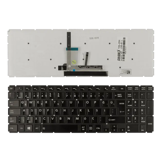 Toshiba Satellite L50-B, L50-C, L50D-B, Notebook Klavye Işıklı (Siyah TR)