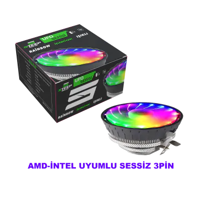 Steep Solid Ufo Serisi İntel - AMD CPU Fan - RGB Rainbow Masaüstü İşlemci Fanı